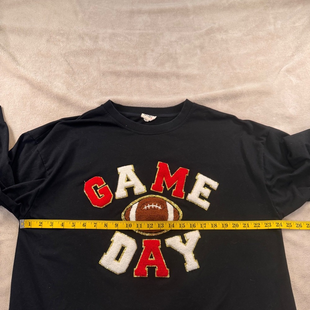 Game Day Football Crewneck Sweatshirt Chenille Varsity Black Sports Fan Sz L - Picture 7 of 9